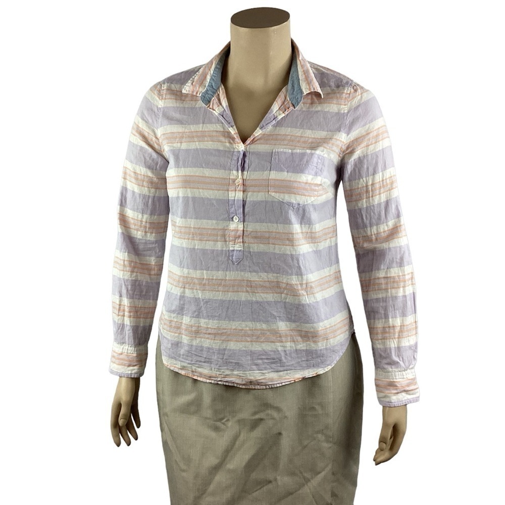J.Crew Popover Top Size 12 Purple Stripe Cotton